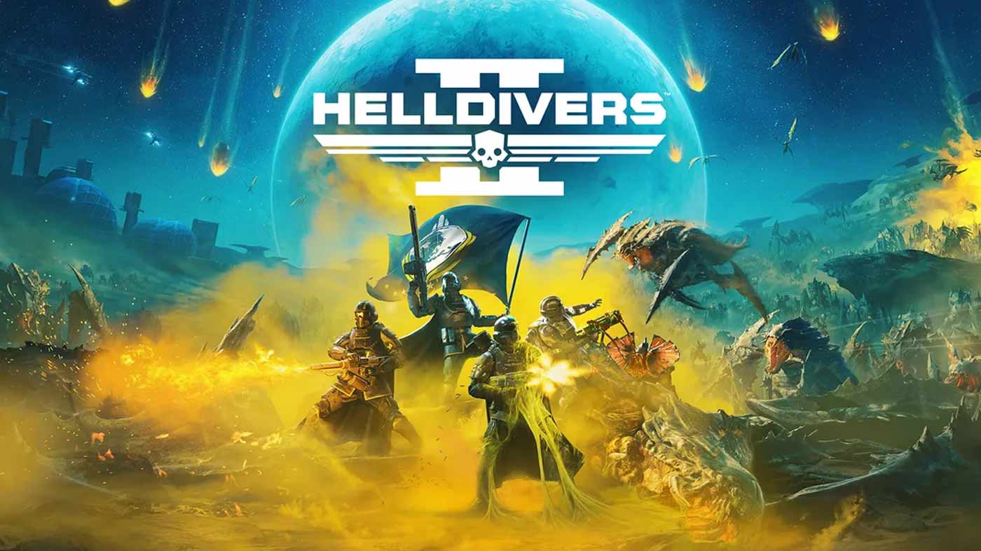 Escuadrón de Helldivers descendiendo a un planeta hostil